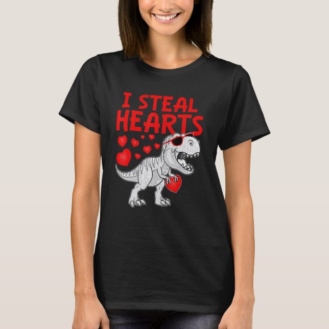 I Steal Hearts Dinosaur T Rex Cute Baby Boys Valen T-Shirt (Front)