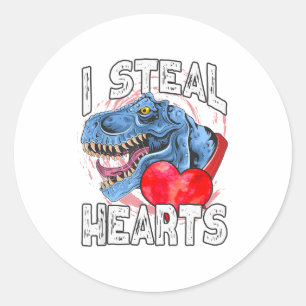 I Steal Hearts Dinosaur Valentine’s Day T Rex Love Classic Round Sticker