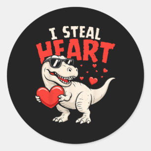 I Steal Hearts Dinosaur Valentines For Boys Girls  Classic Round Sticker