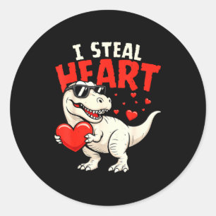 I Steal Hearts Dinosaur Valentines For Boys Girls  Classic Round Sticker