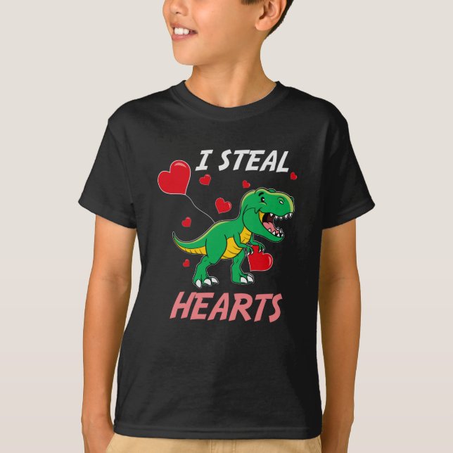 I Steal Hearts Funny Dinosaur T Rex Valentines Day T-Shirt (Front)