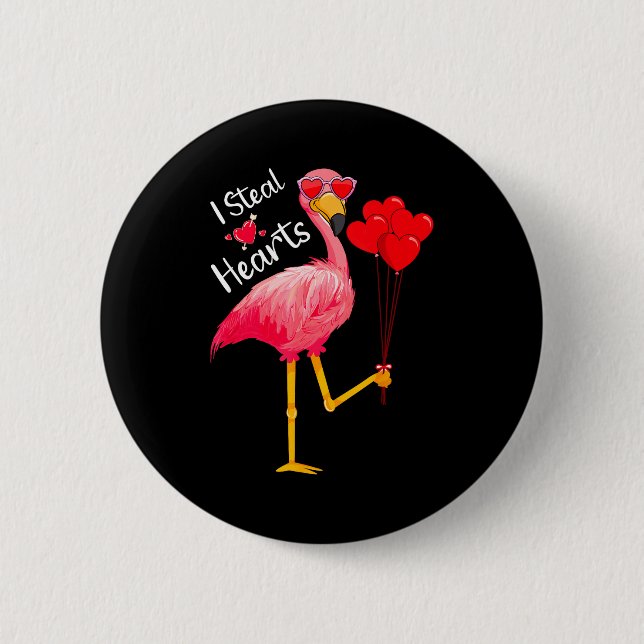 I Steal Hearts Funny Flamingo Lover Valentine's Da 6 Cm Round Badge (Front)