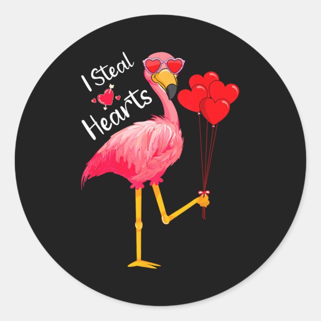 I Steal Hearts Funny Flamingo Lover Valentine's Da Classic Round Sticker (Front)
