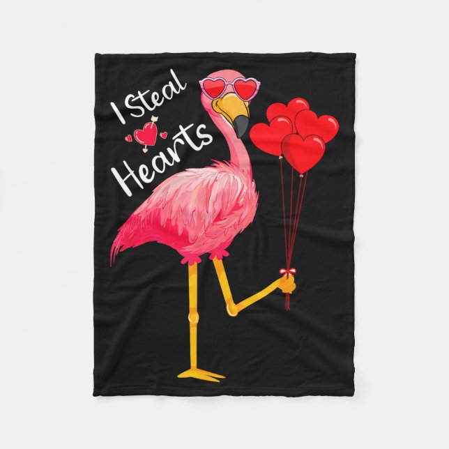 I Steal Hearts Funny Flamingo Lover Valentine's Da Fleece Blanket (Front)