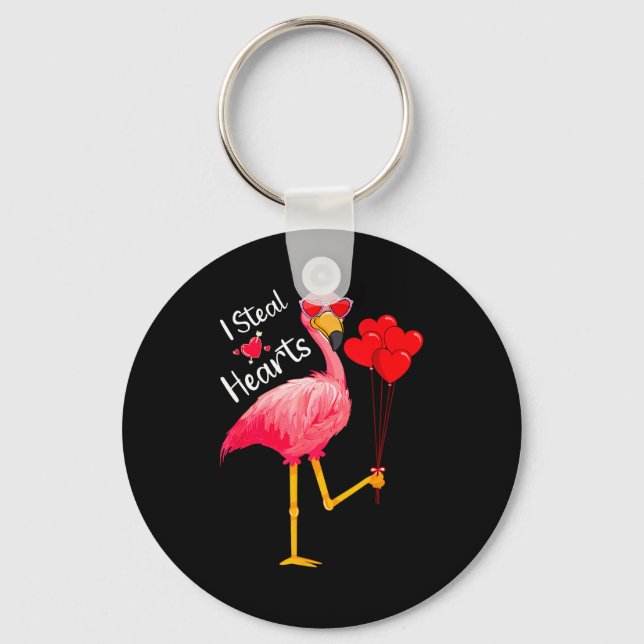 I Steal Hearts Funny Flamingo Lover Valentine's Da Key Ring (Front)