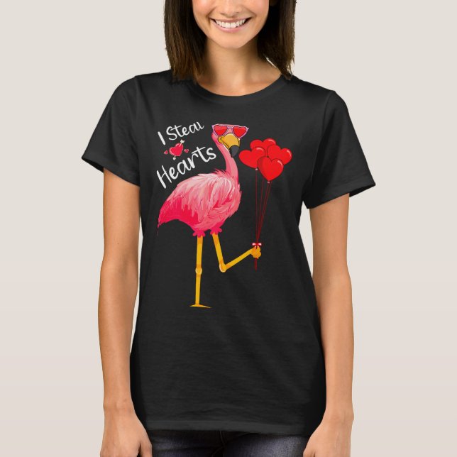 I Steal Hearts Funny Flamingo Lover Valentine's Da T-Shirt (Front)
