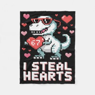 I Steal Hearts Funny T Rex Dinosaur Valentine  Fleece Blanket