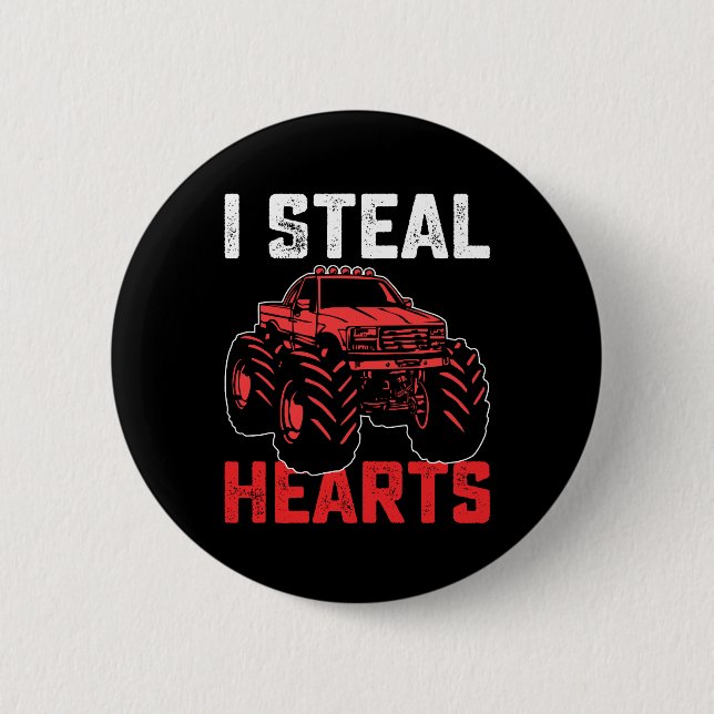 I Steal Hearts Monster Truck Valentine's Day 6 Cm Round Badge (Front)
