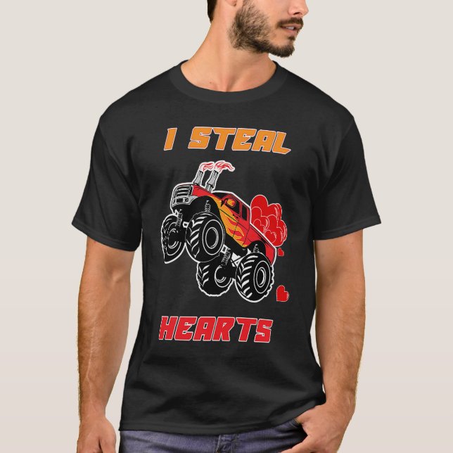 I Steal Hearts Monster Truck  Valentines Day T-Shirt (Front)