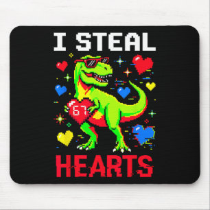 I Steal Hearts Pixel Dinosaur Gamer Valentine  Mouse Mat