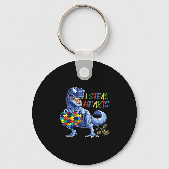 I Steal Hearts Puzzle Autism Awareness Dinosaurs Key Ring (Front)