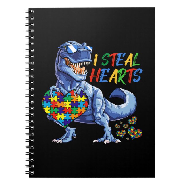 I Steal Hearts Puzzle Autism Awareness Dinosaurs Notebook (Front)