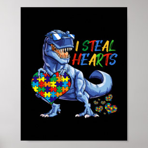 I Steal Hearts Puzzle Autism Awareness Dinosaurs Poster