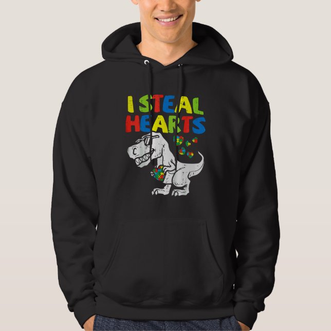 I Steal Hearts Puzzle Autism Awareness Rex Dinosau Hoodie (Front)