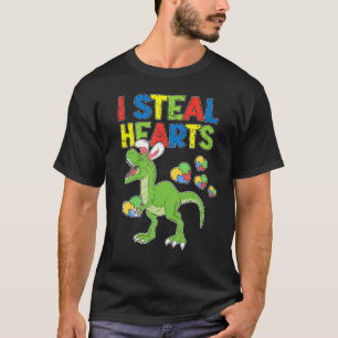 I Steal Hearts Puzzle Autism Awareness T Rex Dinos T-Shirt