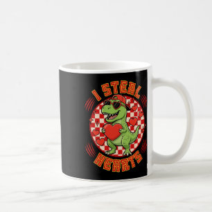 I Steal Hearts Retro Checkered Valentine Dinosaur  Coffee Mug