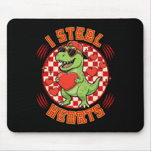 I Steal Hearts Retro Checkered Valentine Dinosaur  Mouse Mat