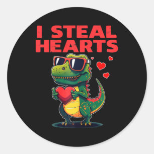 I Steal Hearts T-rex Cute Valentines Day Valentine Classic Round Sticker