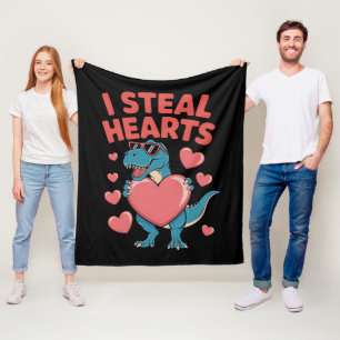 I Steal Hearts T Rex Dinosaur Valentine's Day Fleece Blanket