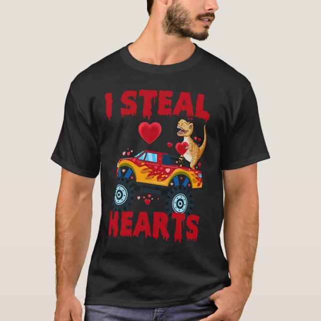 I Steal Hearts T Rex Dinosaur Valentines Day For B T-Shirt (Front)
