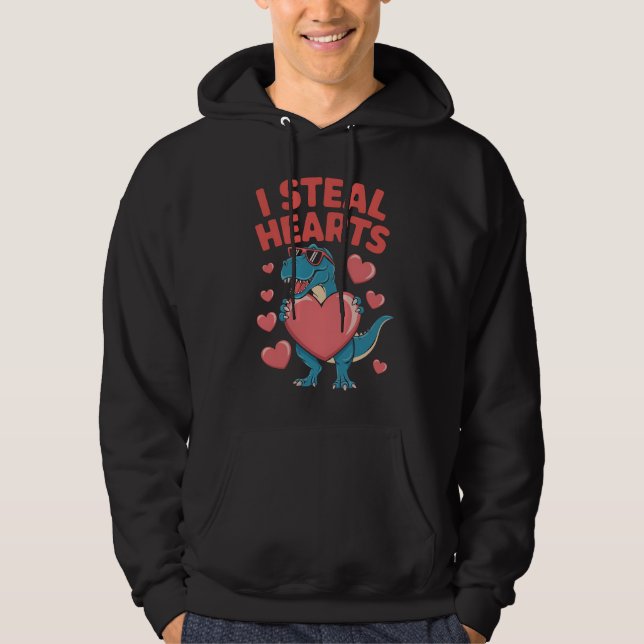 I Steal Hearts T Rex Dinosaur Valentine's Day Hoodie (Front)
