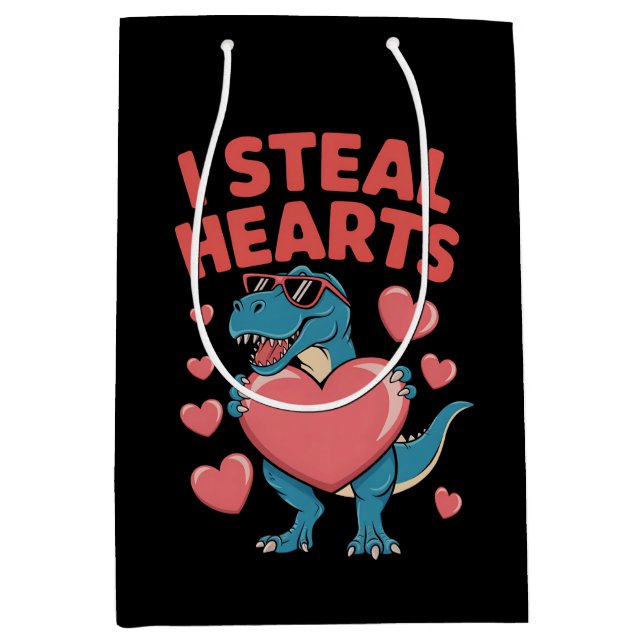 I Steal Hearts T Rex Dinosaur Valentine's Day Medium Gift Bag (Front)