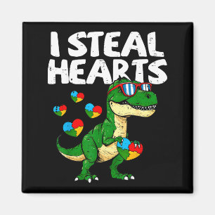 I Steal Hearts T-rex Puzzle Autism Awareness Dinos Magnet
