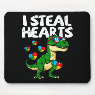 I Steal Hearts T-rex Puzzle Autism Awareness Dinos Mouse Mat