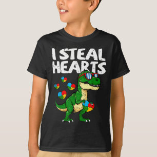 I Steal Hearts T-rex Puzzle Autism Awareness Dinos T-Shirt