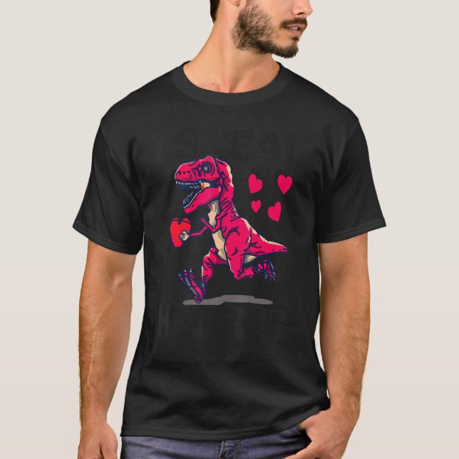 I Steal Hearts Trex Dino Baby Boy Valentines Day T T-Shirt (Front)