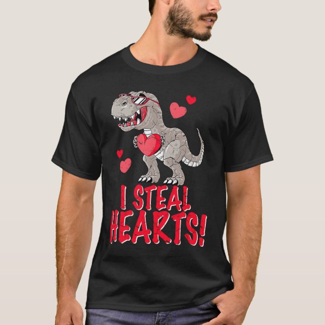 I Steal Hearts Trex Dino Boys Valentines Day Dinos T-Shirt (Front)