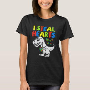 I Steal Hearts Trex Dinosaur Autism Awareness Kids T-Shirt