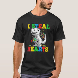 I Steal Hearts Trex Dinosaur Autism Awareness Todd T-Shirt