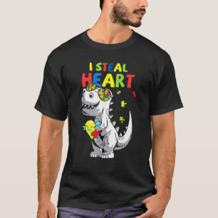 I Steal Hearts Trex Dinosaur Autism Awareness Todd T-Shirt