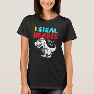 I Steal Hearts Trex Dinosaur Cute Boy Autism Aware T-Shirt