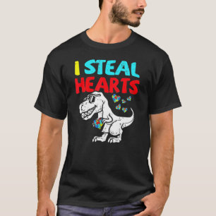 I Steal Hearts Trex Dinosaur Cute Boy Autism Aware T-Shirt