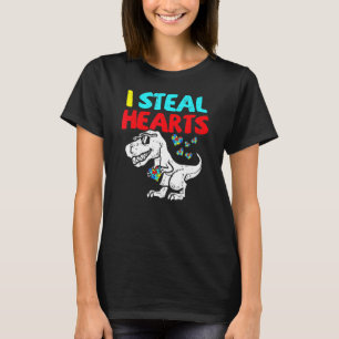 I Steal Hearts Trex Dinosaur Cute Boy Autism Aware T-Shirt