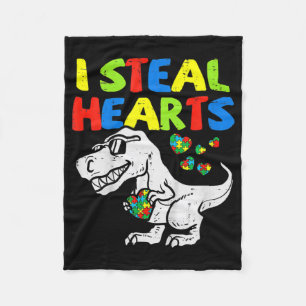 I Steal Hearts Trex Dinosaur Kids Boys Autism Awar Fleece Blanket