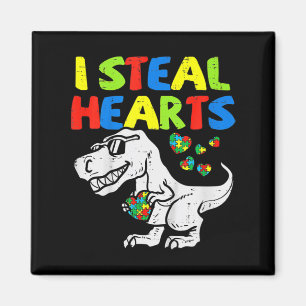 I Steal Hearts Trex Dinosaur Kids Boys Autism Awar Magnet