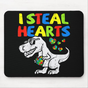 I Steal Hearts Trex Dinosaur Kids Boys Autism Awar Mouse Mat