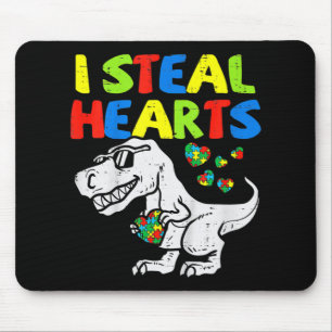 I Steal Hearts Trex Dinosaur Kids Boys Autism Awar Mouse Mat