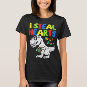 I Steal Hearts Trex Dinosaur Kids Boys Autism Awar T-Shirt