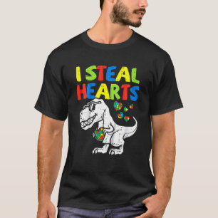 I Steal Hearts Trex Dinosaur Toddler Autism Awaren T-Shirt