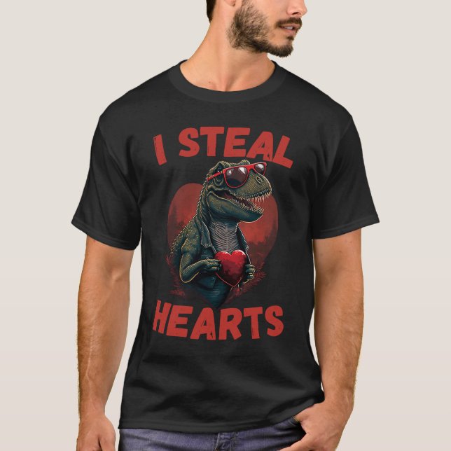 I Steal Hearts Trex lovely Cute Baby Valentines Da T-Shirt (Front)