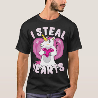 I Steal Hearts Unicorn Valentines Day T-Shirt