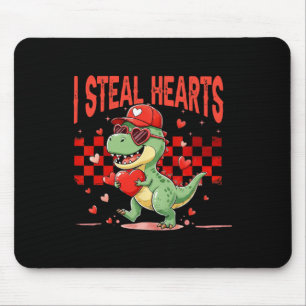I Steal Hearts Valentine Boys Kids Dinosaur Holdin Mouse Mat