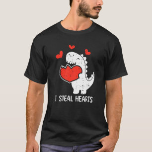 I Steal Hearts Valentines Day Cool T-Rex Dinosaur  T-Shirt