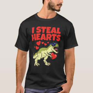 I Steal Hearts Valentines Day Cute Dinosaur T-Rex  T-Shirt