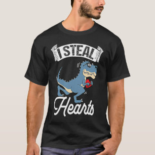 I Steal Hearts Valentine's Day Dino Flowers Date S T-Shirt