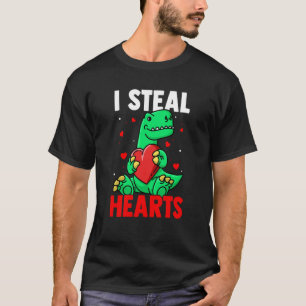 I Steal Hearts Valentine's Day Dino Roses Date Nig T-Shirt
